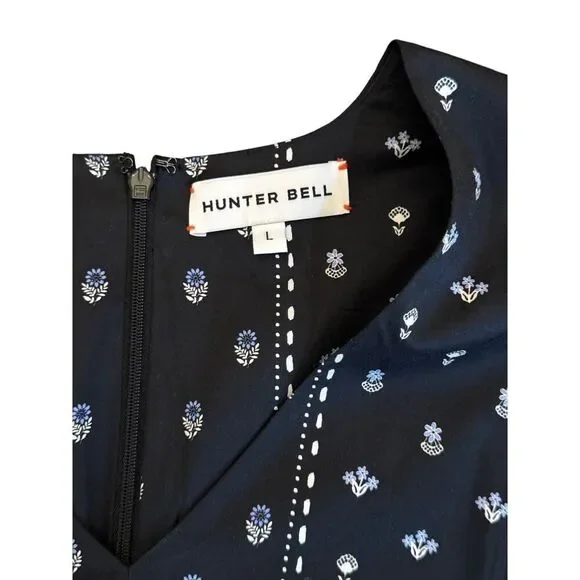 Hunter Bell Puff Sleeve Maxi Dress | Black with Blue Floral Print | Sz L | EUC - Picture 9 of 12